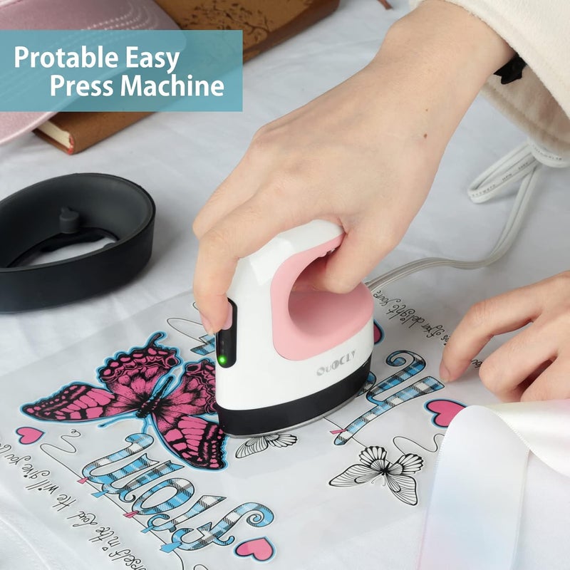 QuuCLY Mini Heat Press Machine, Mini Irons for Crafts,Portable Heat Press Easy for T-Shirts, Shoes, Hats and Small HTV Vinyl Projects Transfer(Pink) - Image 2
